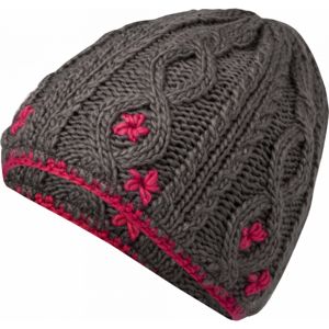 Lewro CARBINK Dívčí pletená čepice, Tmavě šedá,Růžová, velikost 4-7