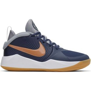Nike TEAM HUSTLE D9 Dětská basketbalová obuv, Tmavě modrá,Šedá,Hnědá,Bílá, velikost 36.5