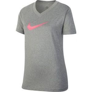 Nike DRY TEE LEG VNECK SWOOSH G šedá S - Dívčí tričko