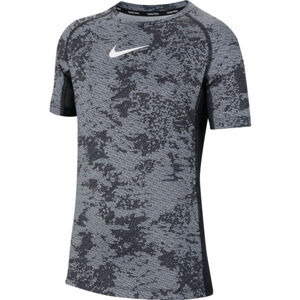 Nike NP SS FTTD AOP TOP B Chlapecké tréninkové tričko, Tmavě šedá,Bílá, velikost L