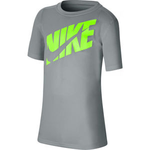 Nike HBR + PERF TOP SS B Chlapecké tréninkové tričko, Šedá,Reflexní neon, velikost M