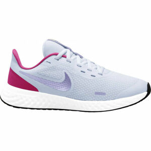 Nike REVOLUTION 5 GS Dětská běžecká obuv, Šedá,Růžová,Bílá, velikost 4.5
