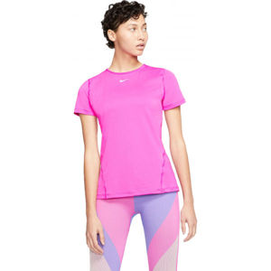 Nike NP 365 TOP SS ESSENTIAL W Dámské tričko, Růžová,Bílá, velikost XL