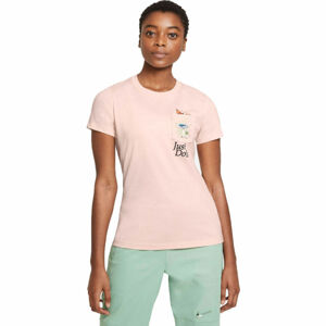 Nike NSW TEE REG SS PKT NATURE BIE W Dámské tričko, Růžová,Černá, velikost M
