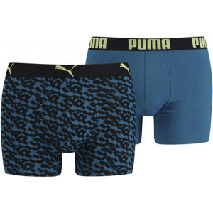 Puma LOGO AOP BOXER 2P Pánské boxerky, Modrá,Černá,Světle zelená, velikost M