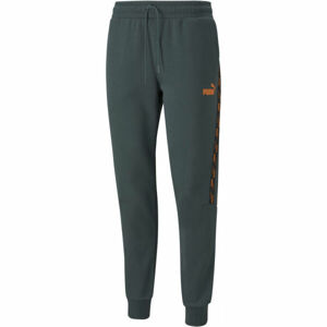 Puma POWER TAPE PANTS Pánské tréninkové kalhoty, Tmavě zelená,Oranžová, velikost S