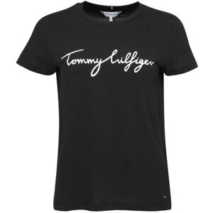 Tommy Hilfiger REG C-NK SIGNATURE TEE Dámské triko, černá, veľkosť XS